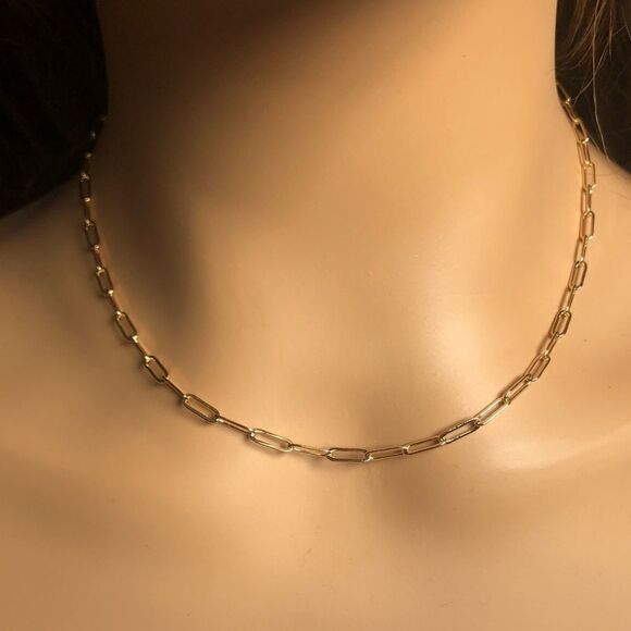 #40 14k Gold Rectangle Link Chain Necklace - Picture 3 of 13